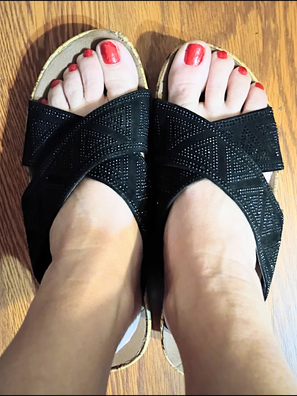 Avenue Black Crisscross Studded Slide Sandals